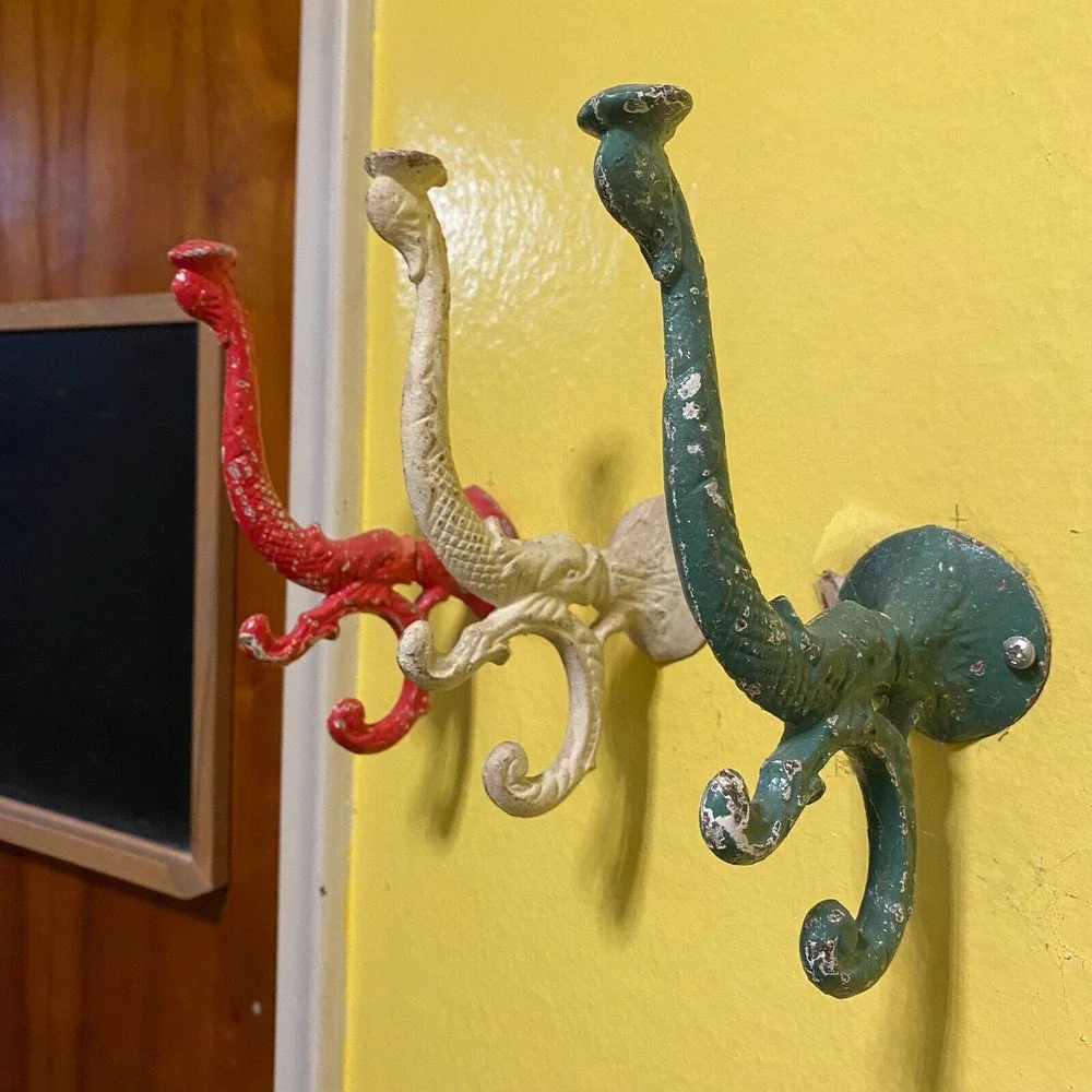 Antique Victorian Cast Iron Red Koi Fish Hat Coat Entryway Hook Nautical